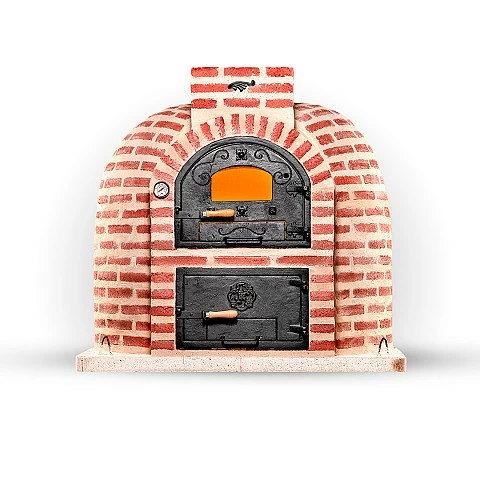 Horno de le�a con hornilla redonda ladrillo rojo - 2070