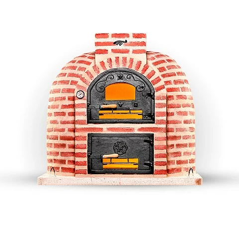 Horno de le�a con hornilla redonda ladrillo rojo - 2074