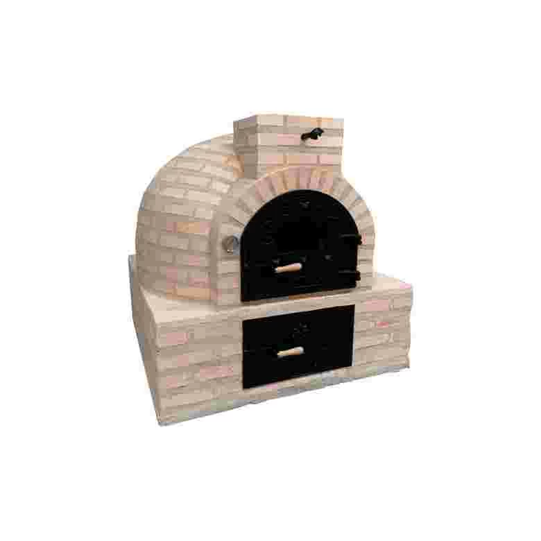 Oven with square-shaped burner and finished in brick 