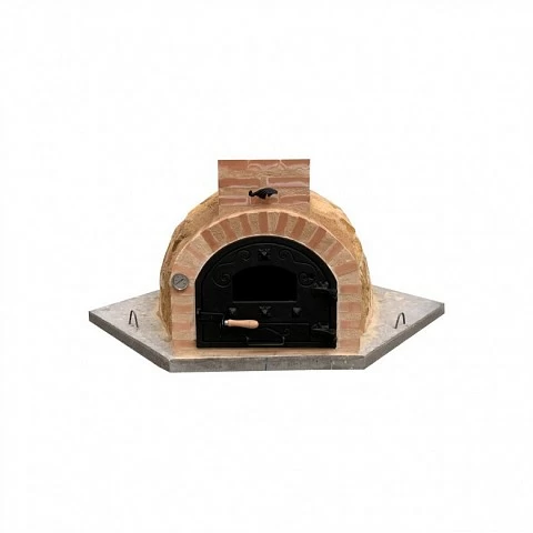 Rosa" wood-burning oven with various finishes in the corner