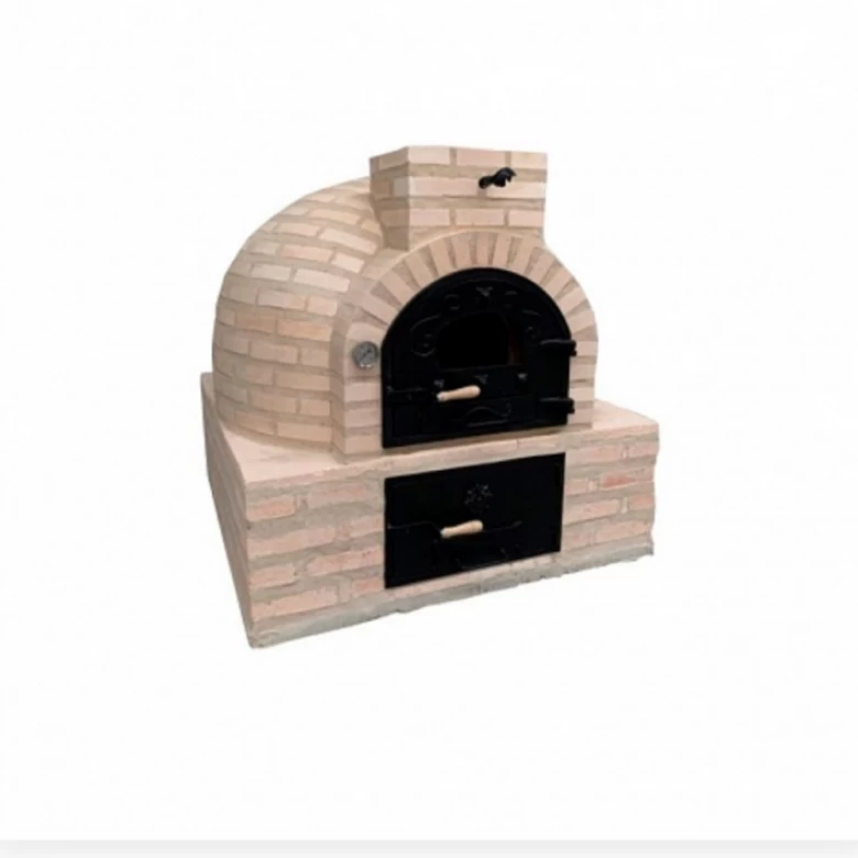 Wood-fired oven with a square burner in brick finish