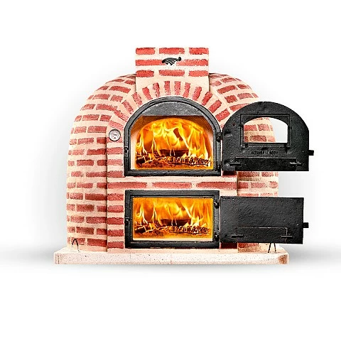 Wood-fired oven with round burner finished in weatherproof brick. - 2071